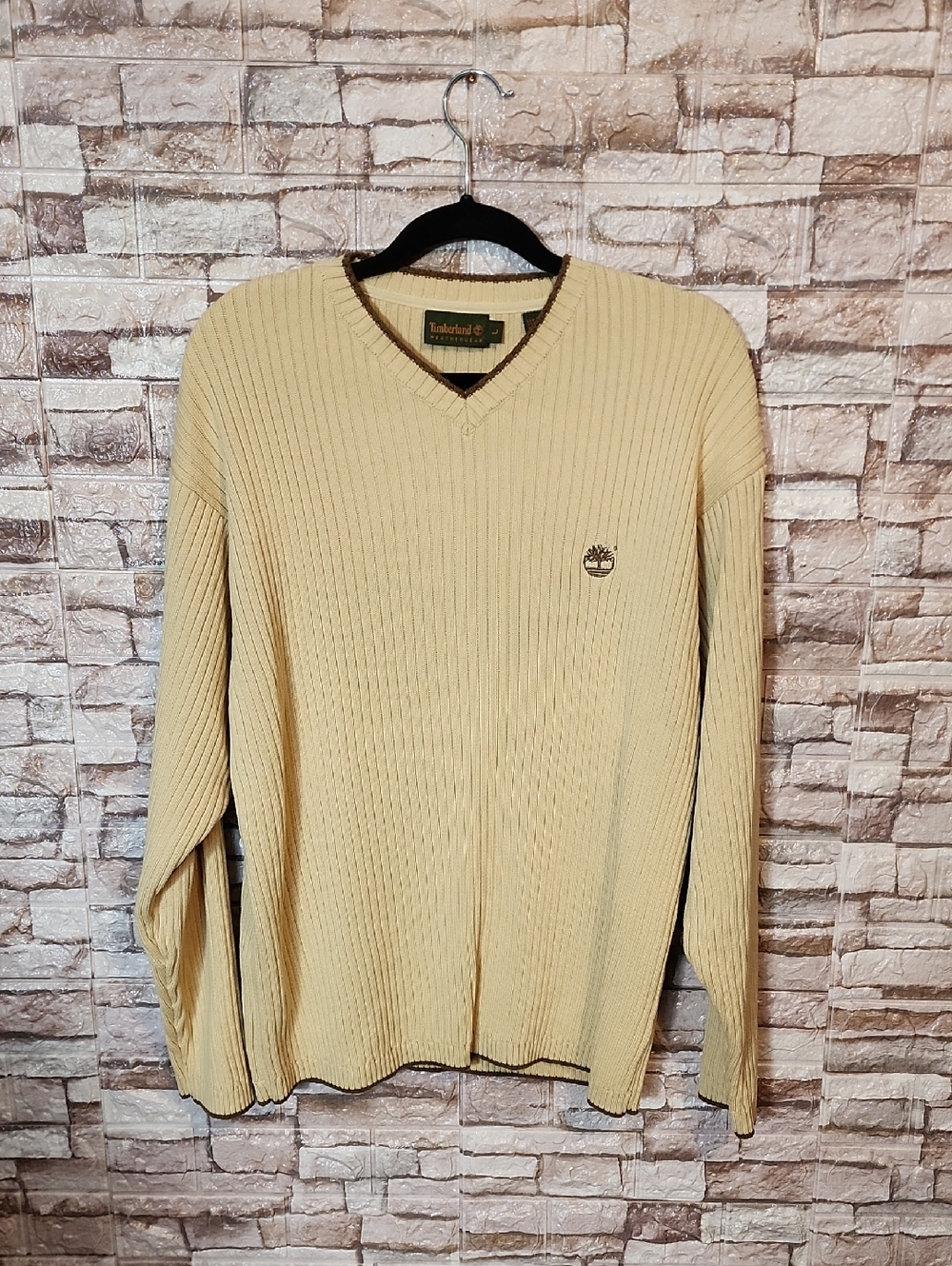 Timberland Men's Tan V Neck  Sweater